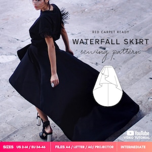 AGNES high-low skirt sewing pattern 34, 36, 38, 40, 42, 44, 46 EU - PDF A4 Letter and A0 for printing and Projector