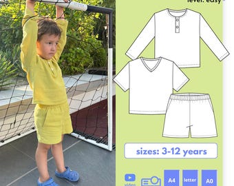 Boys Summer Set Sewing Pattern: Shorts & Top (Sizes 3-12) (PDF Pattern)