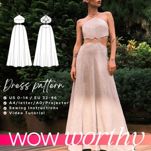 Allie - Halter maxi dress sewing pattern, Flared dress pattern, Prom dress sewing pattern, 32-46 EU, digital PDF sewing pattern