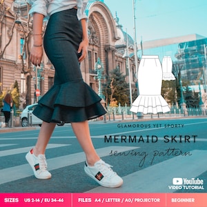 RANYA high waist skirt pattern, mermaid skirt pattern, trumpet skirt pattern, tight pencil skirt pattern