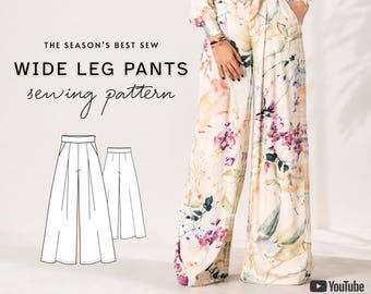 Wide Leg Pants Sewing Pattern PDF | High Waist Palazzo Trousers with Pockets | AMALIA | EU 32-54 | A4 A0 Letter Projector
