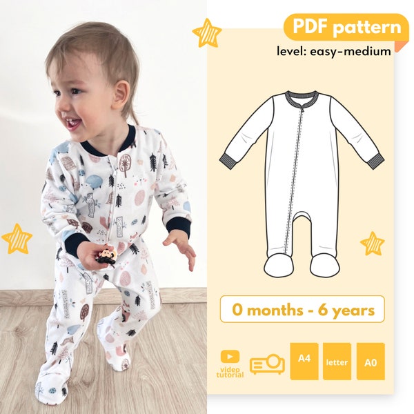 MATEI footie one piece jumpsuit pattern, baby onesie pdf pattern, footed romper pyjama pattern, coming home outfit couture patron