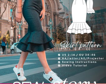 RANYA High Waist Skirt Pattern, Mermaid Skirt Pattern, Trumpet