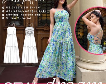 Patrón de costura para vestido de verano DIY de Aimee: escote cuadrado, largo escalonado (patrón PDF)