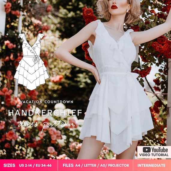 diy asymmetrical dress VACAY Summer Mini Ruffle Sewing Pattern, Frill Handkerchief Dress Pattern, Flowy Open Back Dress, Beach Flounce Frock Lightweight Men's Dressing Gown HerGifts Size:US30