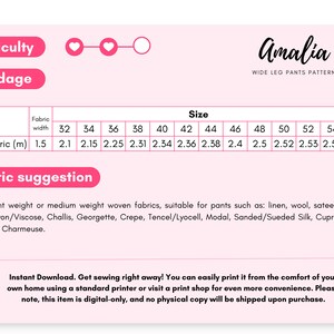 AMALIA Wide Leg Pants Sewing Pattern 32 - 54 EU - PDF A4 Letter and A0 ...