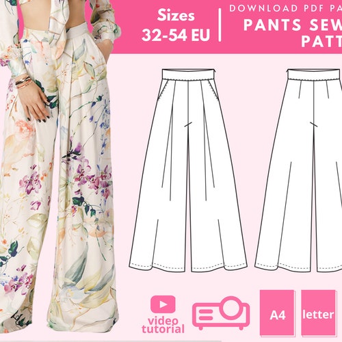 Wide-leg Pants PDF Sewing Pattern Palazzo Trousers Sizes - Etsy