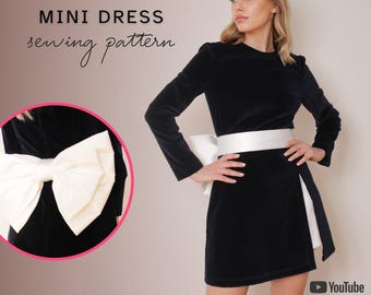 ANNIA A-Line Cocktail Dress Sewing Pattern: Detachable Bow Belt (PDF Pattern)