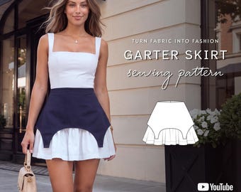 Garter Mini Skirt PDF Sewing Pattern | Layered Ruffle Skirt with Corset Style Yoke | Flared Coquette Skirt | A4 US Letter A0 Projector