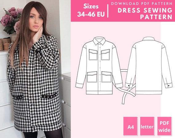SIENNA Oversized Denim Jacket Dress Sewing Pattern Overshirt | Etsy