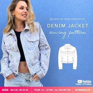 Celia DIY jacket sewing pattern, long sleeve oversize denim jacket pattern, classic fit sporty jeans blazer PDF digital sewing pattern