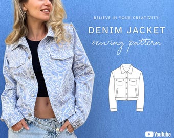 Celia DIY jacket sewing pattern, long sleeve oversize denim jacket pattern, classic fit sporty jeans blazer PDF digital sewing pattern