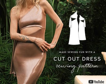GAIA Cutout Evening Gown Dress Pattern: One-Shoulder, Side-Tie (Digital PDF)