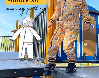 Kids Puddle Suit Sewing Pattern, pdf softshell toddler jumpsuit pattern, boilersuit sewing pattern / 2-9 Years
