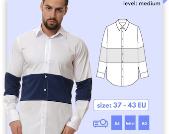 LIAM Mens Button Down Shirt Sewing Pattern 37-43 EU - PDF A4 Letter and A0 for printing and projector