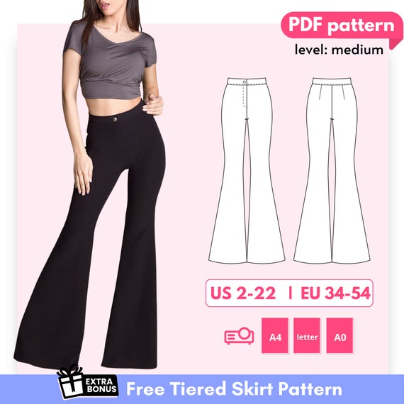 ANELISE Flare High Waist Pants Sewing Pattern, Retro Trousers