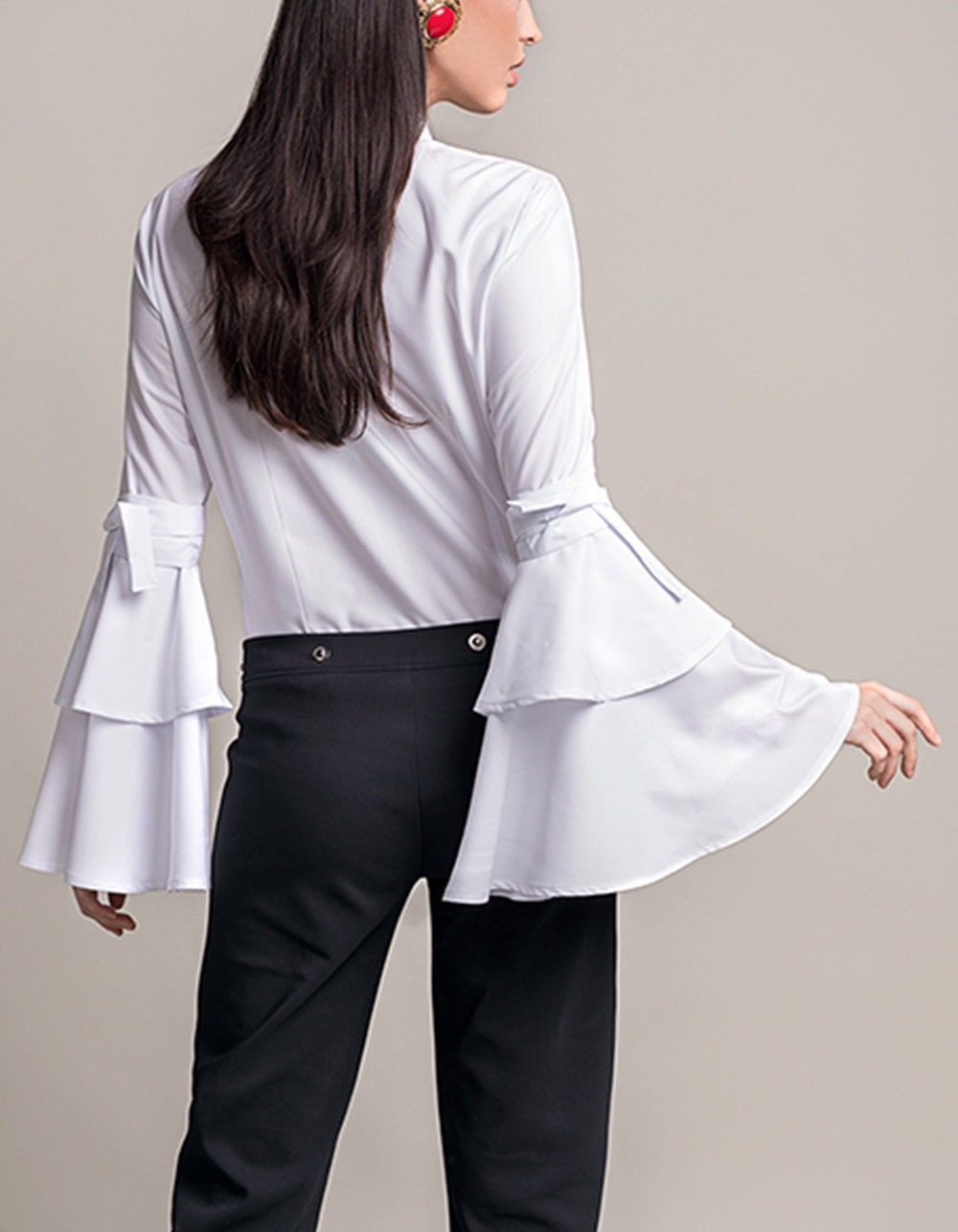BIANCA Button up Fitted Shirt With Bell 