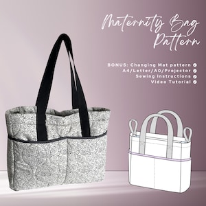 Padrão de costura para bolsa de maternidade Sunny – Padrão de bolsa de fraldas em PDF, bolsa grande com bolsos, alça ajustável, bolsa de carrinho, tutorial de bolsa de mãe DIY