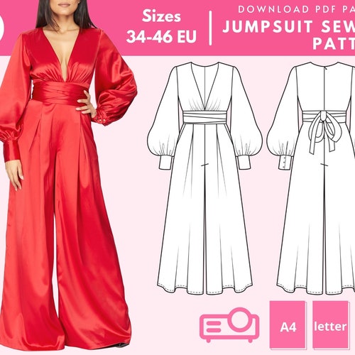 Olivia Palazzo Jumpsuit Sewing Pattern 34 36 38 40 42 44 46 Etsy