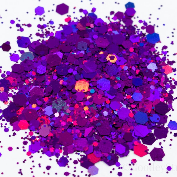 Close Out Sale! Gutsy Grape Holographic Glitter, Ultra Fine, Chunky mix glitter, Purple Glitter, PET Polyester glitter