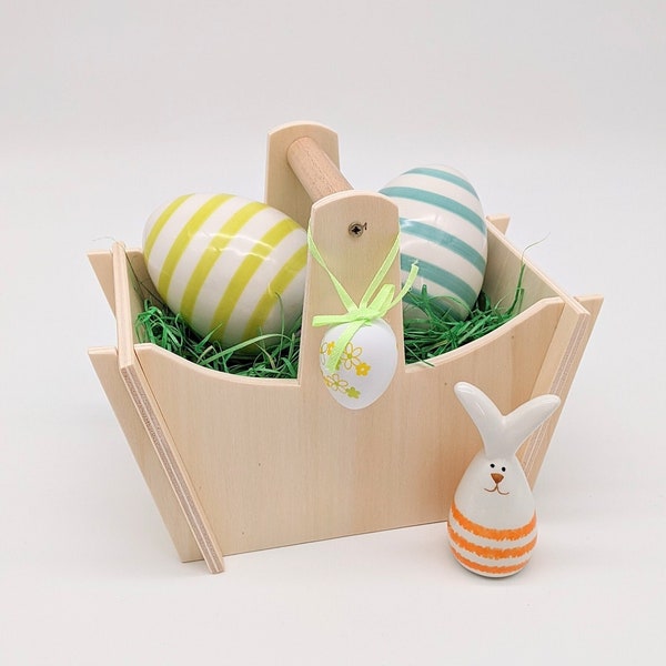 Osterkorb für Kinder aus Holz, Eiersuche leicht gemacht (mit Griff), für Serviettentechnik, für Acrylfarben