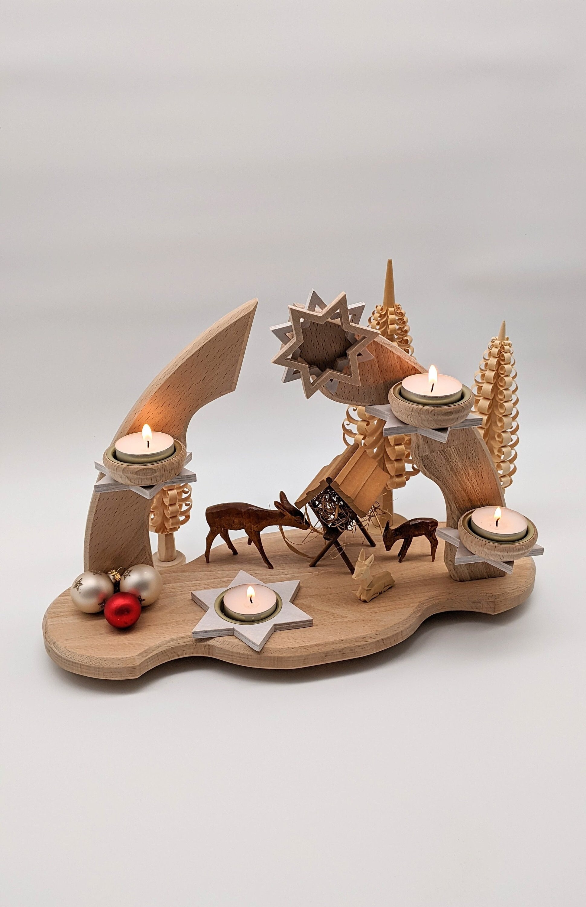 Stern Lichterbogen aus Holz mit Teelichthalter, individuell schmücken