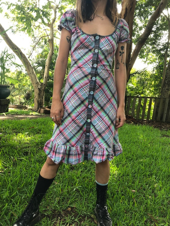 Vintage Rainbow plaid prairie dress
