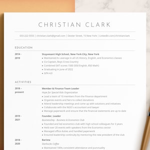 Resume Template Student, CV Template, College Resume Template, College Application Resume, Academic Resume, High School Resume, Student CV