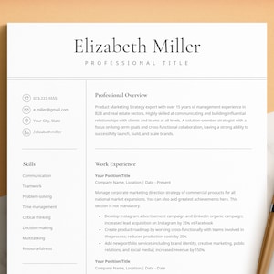 Professional Resume Template Word, Mac Pages, Google Docs, Resume Template CV Professional, Modern Executive Resume Template, CV Template