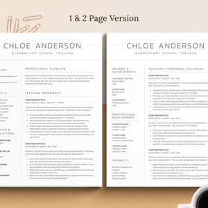 Pu&ograve; includere: Un modello di curriculum vitae su due pagine per un'insegnante di scuola elementare di nome Chloe Anderson. Il curriculum vitae include sezioni per la panoramica professionale, le competenze chiave, l'esperienza di insegnamento, i premi e i riconoscimenti, lo sviluppo professionale e gli interessi. Il curriculum vitae &egrave; progettato in uno stile minimalista con uno sfondo marrone chiaro e testo bianco.
