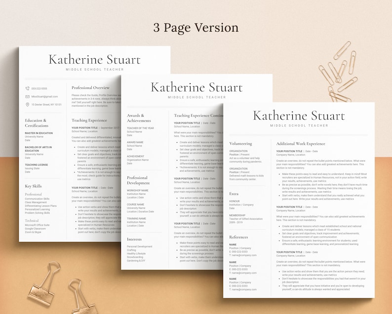 one page resume, two page resume, and three page resume template