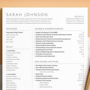 High School Resume Template, College Application Resume, School Resume, Student Resume, Education Resume, University Admission Resume