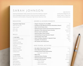 High School Resume Template, College Application Resume, School Resume, Student Resume, Education Resume, University Admission Resume