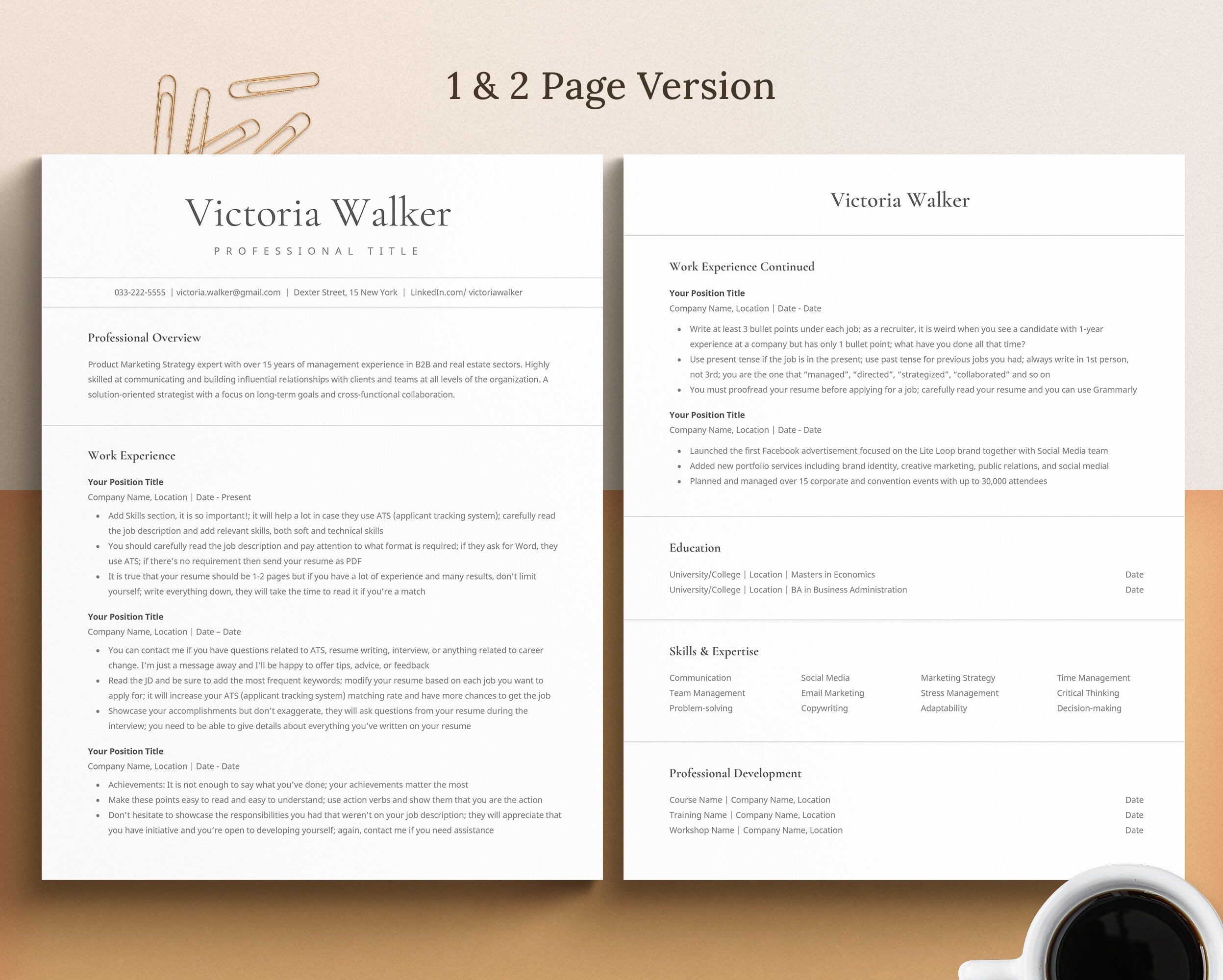 CV Template for Word, Pages, Google Docs | Minimalist Resume Template ...