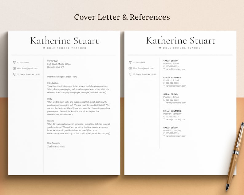 matching cover letter and references page