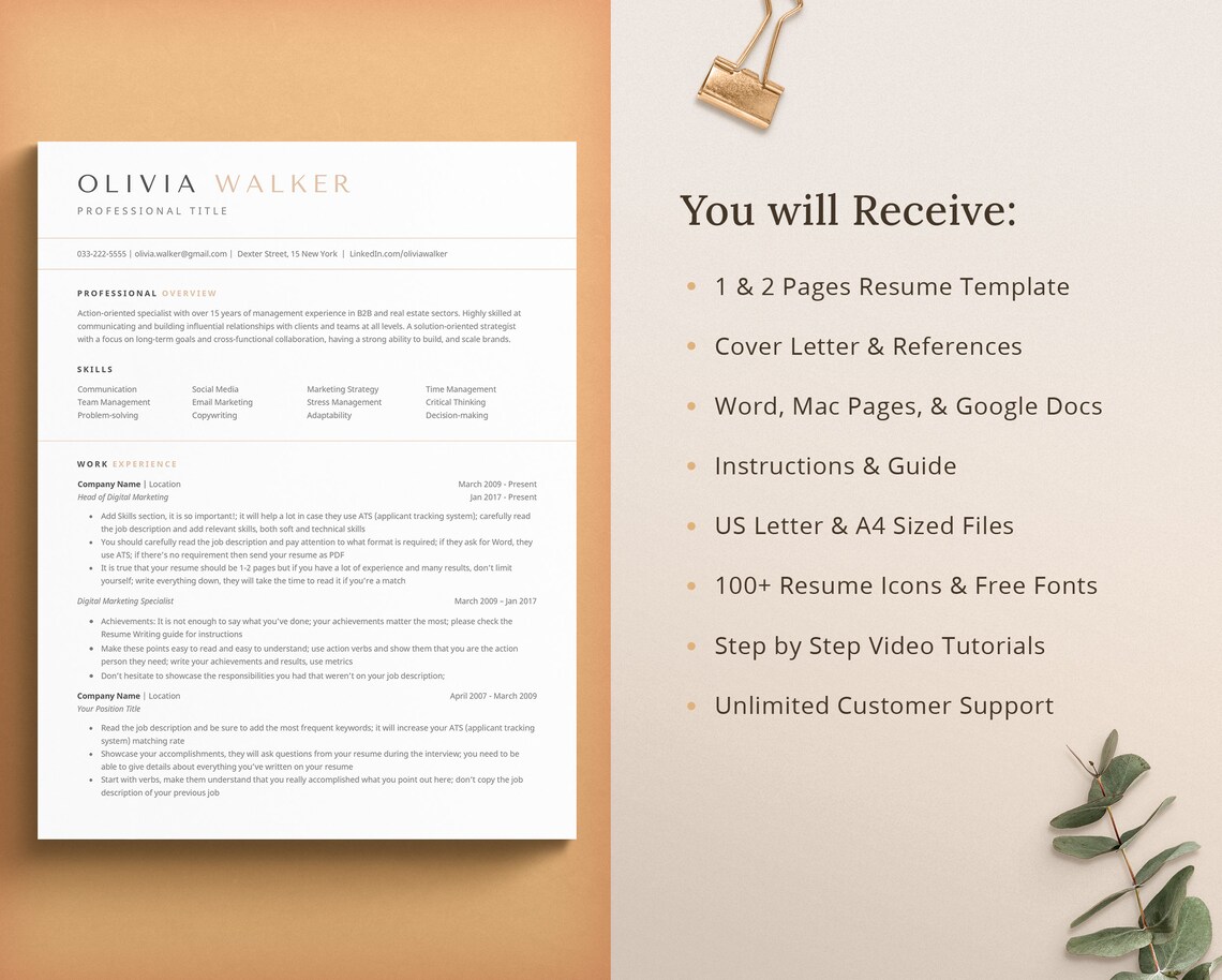 CV Resume Template Word Pages Google Docs Resume - Etsy