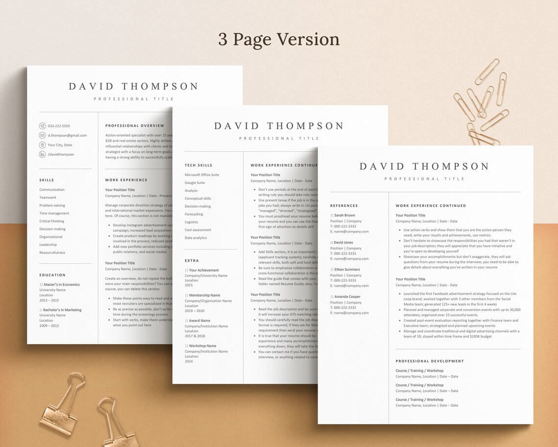 CV Template, Resume Template for Word, Mac Pages, Google Docs ...