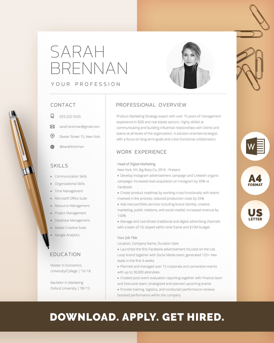 Word Resume Template CV Resume With Photo, Resume Template With Photo