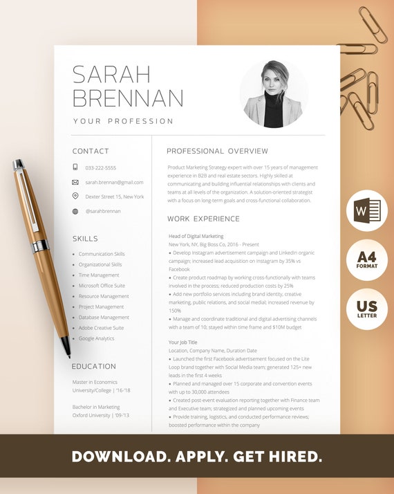 Word Resume Template CV Resume with Photo, Resume Template with Photo, CV Template with Photo, Word Resume Template, CV with Picture
