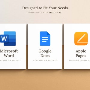 K&ouml;nnte beinhalten: Drei Symbole, die beliebte Textverarbeitungsprogramme repr&auml;sentieren: Microsoft Word, Google Docs und Apple Pages. Das Microsoft Word-Symbol ist blau mit einem wei&szlig;en &bdquo;W&ldquo;. Das Google Docs-Symbol ist blau mit einer wei&szlig;en Liste. Das Apple Pages-Symbol ist orange mit einem wei&szlig;en Stift und einer wei&szlig;en Linie.