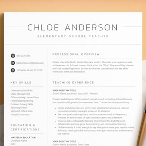 CV Professional Teacher Word, Pages, Google Docs Resume, Teacher Resume Template, Teaching Resume, Education Resume, School Resume