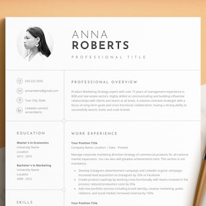 Clean Resume Template Photo, Resume with Photo, Minimalist Resume Template Mac Pages, Word, Google Docs, CV Template, Modern Resume Template