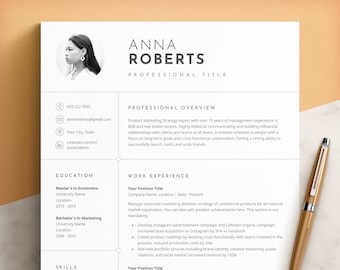 Clean Resume Template Photo, Resume with Photo, Minimalist Resume Template Mac Pages, Word, Google Docs, CV Template, Modern Resume Template