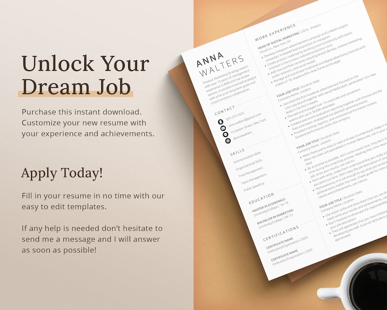 Fill in your resume in no time with our easy to edit templates, job search, interview, job application, career change, we are here for you.