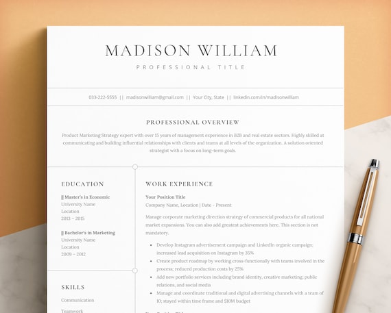 CV Resume Template Word & Pages, Google Docs Resume, Curriculum Vitae Template, Modern Resume Template for Pages, Professional Resume 2021