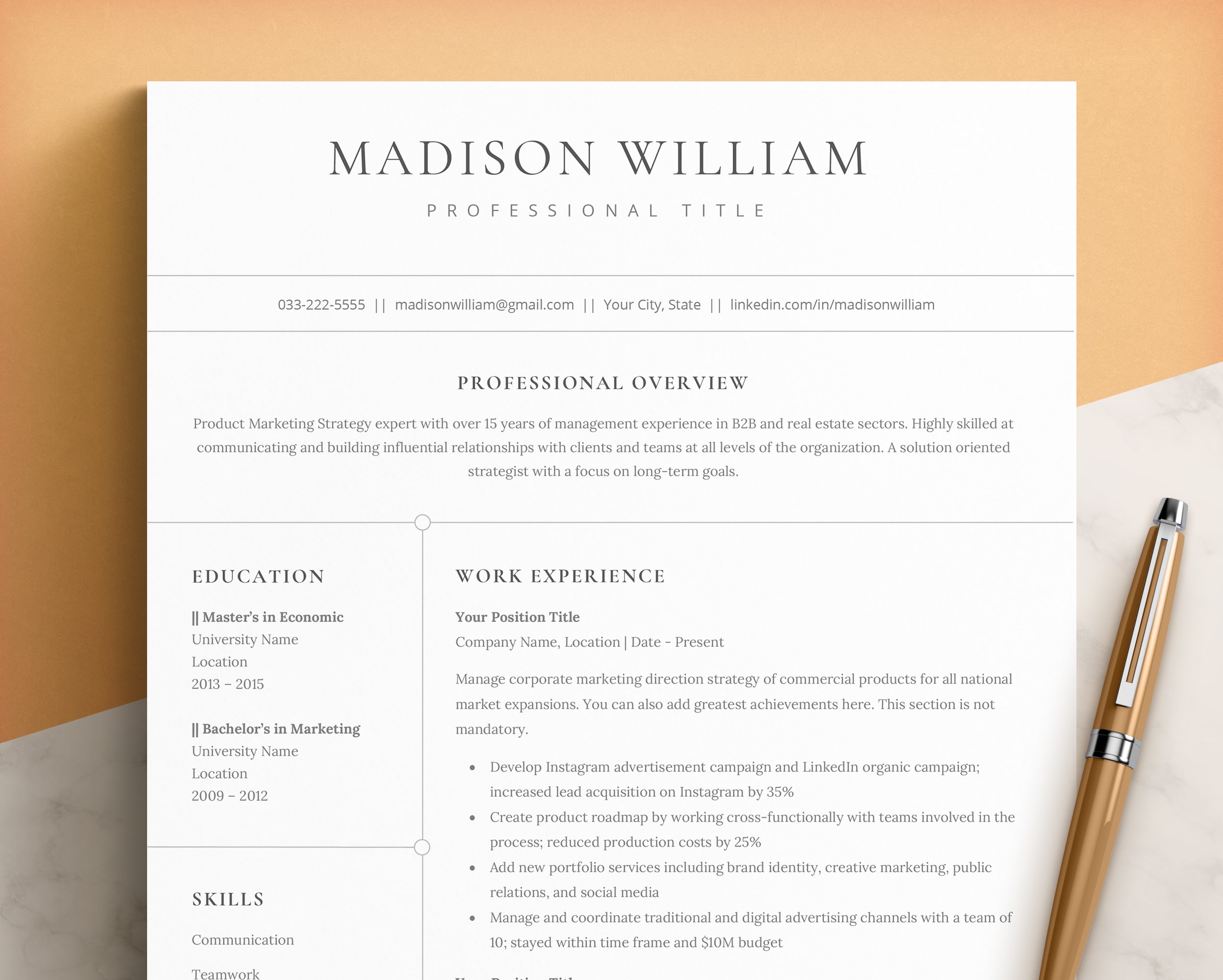CV Resume Template Word & Pages, Google Docs Resume, Curriculum Vitae…
