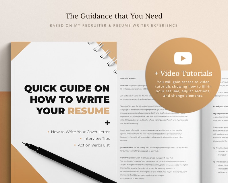 This is the best resume package because you receive a resume writing guide with resume video tutorials, action verbs list, and tips for resume writing.