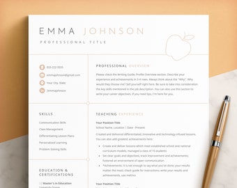 Teacher Resume Template Word, Pages, Google Docs, Creative Teacher Resume, CV Teacher Professional, Teaching Resume, Education Resume