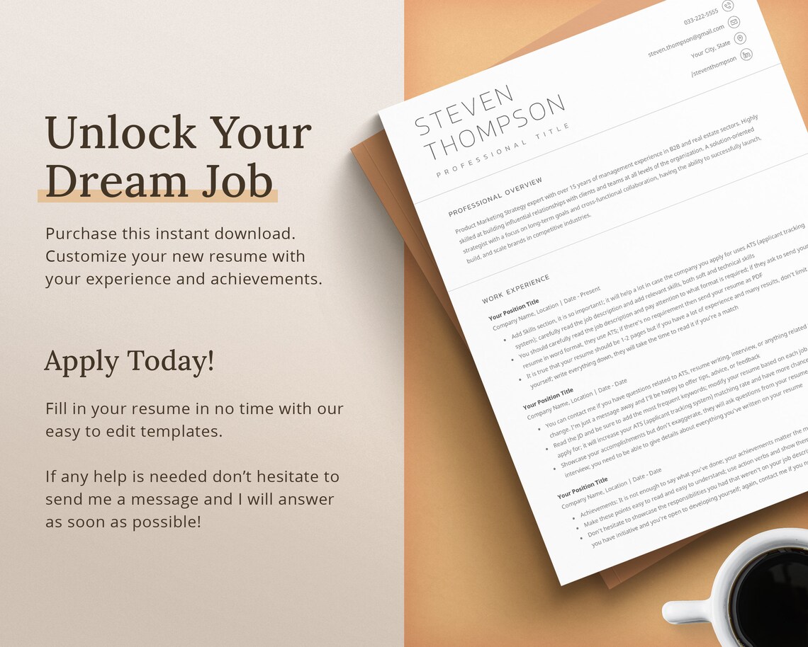 Simple Resume Template Word Apple Pages Google Docs Modern - Etsy