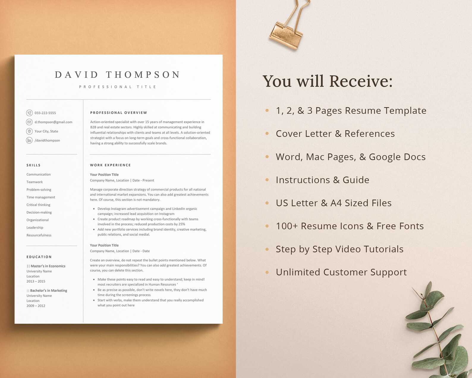 CV Template Resume Template for Word Mac Pages Google Docs - Etsy